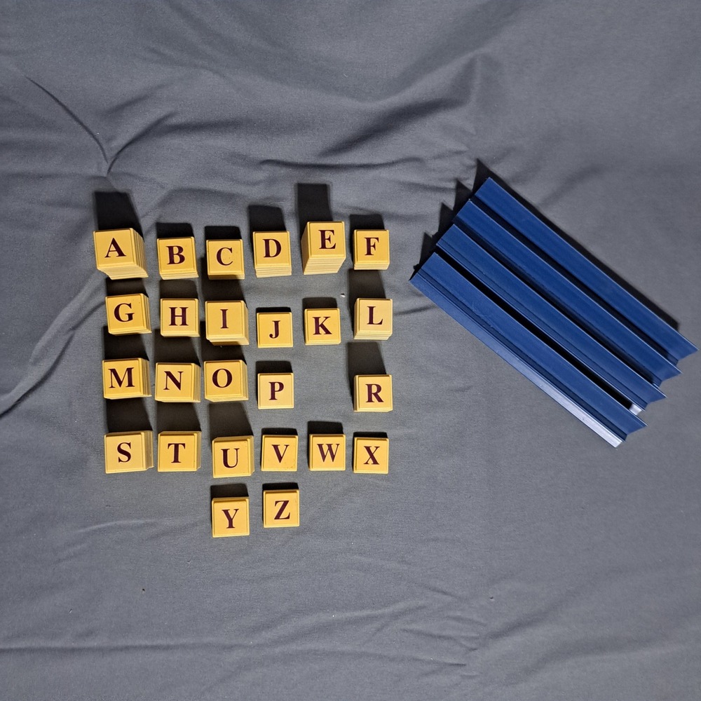 VTG Lot of 95+ Upwords Replacement Tiles W/ 4 Holder Racks Board Game Parts